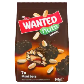 Eti Wanted Baton nugatowy z orzeszkami ziemnymi i karmelem pokryty czekoladą deserową 140 g