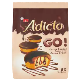 Eti Adicto Go! Ciasto w kakaowej polewie z kremem kakaowym 144 g