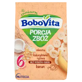 BoboVita Porcja Zbóż Kaszka mleczna kukurydziano-ryżowa banan po 6 miesiącu 210 g