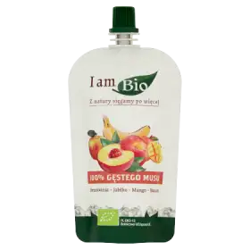 I am Bio Przecier owocowy z sokiem jabłkowym brzoskwinia-jabłko-mango-banan 100 g