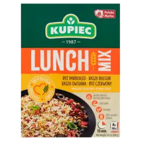 Kupiec Lunch Mix Ryż parboiled kasza bulgur kasza owsiana ryż czerwony 400 g (4 x 100 g)