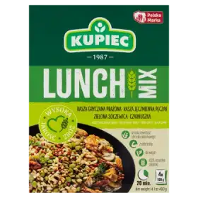 Kupiec Lunch Mix Kasza gryczana kasza jęczmienna soczewica zielona czarnuszka 400 g (4 x 100 g)
