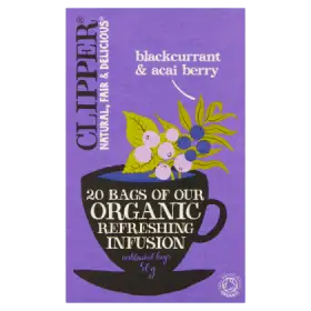 Clipper Herbata z czarną porzeczką i jagodami Acai organiczna 50 g (20 torebek)