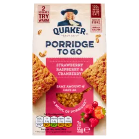 Quaker Porridge To Go Batonik owsiany o smaku owoców jagodowych truskawek żurawiny 110 g (2 x 55 g)