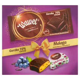 Wawel Malaga śmietankowa z rodzynkami Czekolada i czekolada gorzka 70% cocoa 450 g (350 g +100 g)