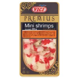 Vici Premius Przysmak z surimi o smaku kraba w kształcie krewetki mini w oleju 200 g