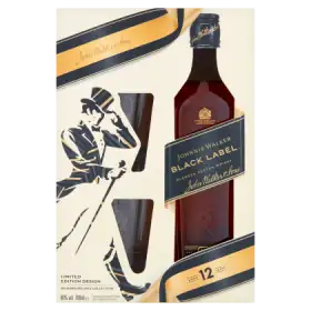 Johnnie Walker Black Label Blended Scotch Whisky 700 ml i 2 szklanki