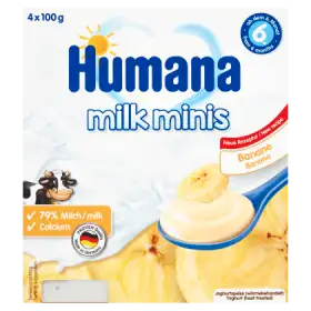 Humana Milk Minis Deserek jogurtowy o smaku bananowym od 6. miesiąca 400 g (4 x 100 g)