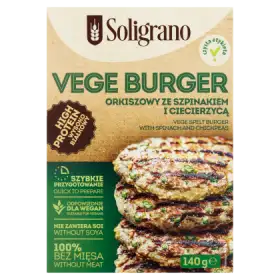 Soligrano Vege burger orkiszowy ze szpinakiem i ciecierzycą 140 g