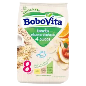 BoboVita Kaszka mleczno-zbożowa 4 owoce po 8 miesiącu 230 g