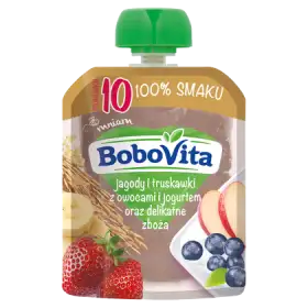 BoboVita Jagody i truskawki z owocami i jogurtem oraz delikatne zboża po 10 miesiącu 80 g