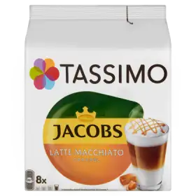 Tassimo Jacobs Latte Macchiato Caramel Kawa w kapsułkach 8 sztuk i mleko 8 sztuk 268 g
