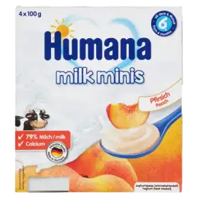 Humana Milk Minis Deserek jogurtowy o smaku brzoskwiniowym po 6. miesiącu 400 g (4 x 100 g)