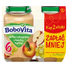 BoboVita Jabłka i winogrona z kaszką manną po 6 miesiącu 2 x 190 g