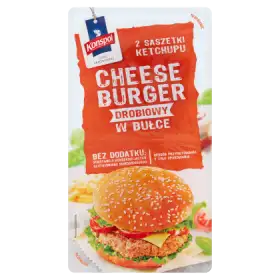 Konspol Cheeseburger drobiowy w bułce z ketchupem 320 g (2 x 150 g + 2 x 10 g)