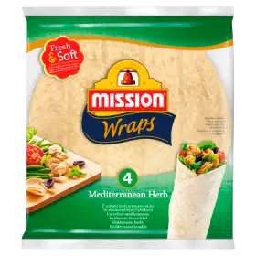 Mission Wraps Tortille z mąki pszennej z ziołami śródziemnomorskimi 245 g (4 sztuki)