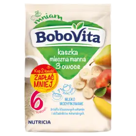 BoboVita Kaszka mleczna manna 3 owoce po 6 miesiącu 460 g (2 x 230 g)