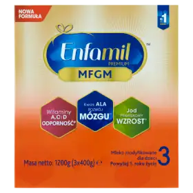 Enfamil Premium MFGM 3 Mleko modyfikowane dla dzieci powyżej 1. roku życia 1200 g (3 x 400 g)
