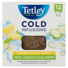 Tetley Cold Infusions Herbatka ziołowo-owocowa aromatyzowana mięta cytryna ogórek 27 g (12 torebek)