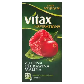 Vitax Inspirations Zielona and Żurawina Malina Herbata zielona owocowa 30 g (20 torebek)
