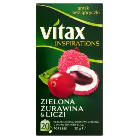 Vitax Inspirations Zielona Żurawina & Liczi Herbata zielona owocowo-ziołowa 30 g (20 torebek)