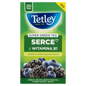 Tetley Super Green Tea Serce Herbata zielona o smaku jagody i jeżyny 40 g (20 torebek)