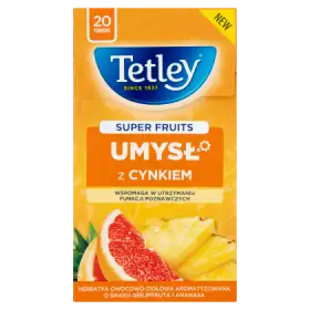 Tetley Super Fruits Umysł Herbatka owocowo-ziołowa o smaku grejpfruta i ananasa 40 g (20 torebek)