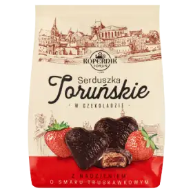 Kopernik Serduszka Toruńskie w czekoladzie z nadzieniem o smaku truskawkowym 150 g