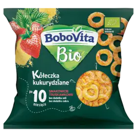 BoboVita Bio Kółeczka kukurydziane smakowicie truskawkowe po 10 miesiącu 20 g