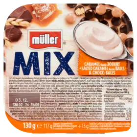 Müller Mix Jogurt o smaku karmelowym z kulkami z czekoladą i o smaku solonego karmelu 130 g