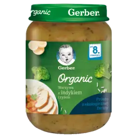 Gerber Organic Warzywa z indykiem i ryżem dla niemowląt po 8. miesiącu 190 g
