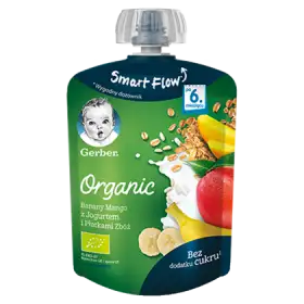 Gerber Organic Deserek Banany mango z jogurtem i płatkami zbóż dla niemowląt po 6. miesiącu 90 g