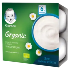 Gerber Organic Deserek mleczny o smaku naturalnym dla niemowląt po 6. miesiącu 360 g (4 x 90 g)
