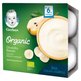 Gerber Organic Deserek mleczno-owocowy gruszka banan dla niemowląt po 6. miesiącu 360 g (4 x 90 g)
