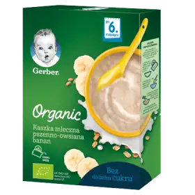 Gerber Organic Kaszka mleczna pszenno-owsiana banan dla niemowląt po 6. miesiącu 240 g