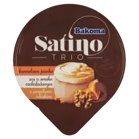 Bakoma Satino Trio Deser karmelowa pianka sos o smaku czekoladowym z orzechami włoskimi 100 g