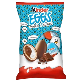 Kinder Eggs Chrupiący wafelek pokryty mleczną czekoladą z mlecznym i kakaowym nadzieniem 120 g