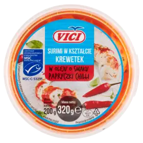 Vici Surimi w kształcie krewetek w oleju o smaku papryczki chilli 320 g