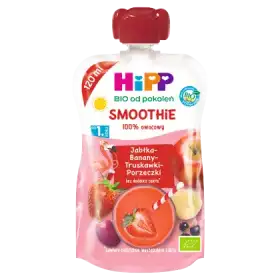 HiPP BIO Smoothie Mus z owoców i soków po 1. roku jabłka-banany-truskawki-porzeczki 120 ml