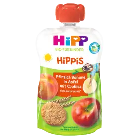 HiPP BIO HiPPiS Mus owocowy po 1. roku jabłka-brzoskwinie-banany z ciasteczkami 100 g