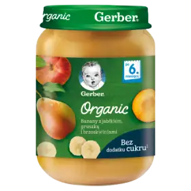 Gerber Organic Banany z jabłkiem gruszką i brzoskwiniami dla niemowląt po 6. miesiącu 190 g