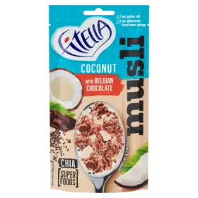 Fitella Musli chrupkie kokosowe z crunchy czekoladowymi i nasionami chia 50 g