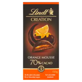 Lindt Creation 70% Cocoa Gorzka czekolada z musem czekoladowym i nadzieniem pomarańczowym 150 g