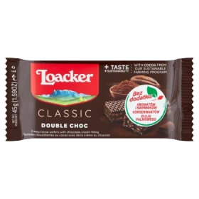Loacker Chrupiące wafle kakaowe przekładane kremem kakaowo czekoladowym 45 g