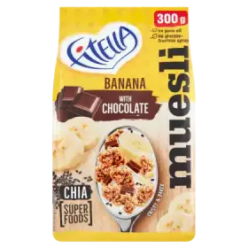 Fitella Musli chrupkie bananowe z kawałkami czekolady i nasionami chia 300 g