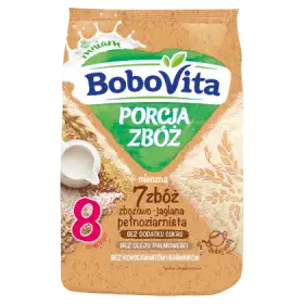 BoboVita Porcja Zbóż Kaszka mleczna 7 zbóż zbożowo-jaglana pełnoziarnista po 8 miesiącu 210 g