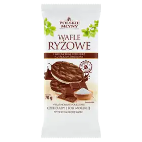 Polskie Młyny Wafle ryżowe z solą morską i belgijską czekoladą deserową 70 g