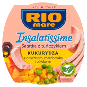 Rio Mare Insalatissime Sałatka z tuńczykiem kukurydza z groszkiem marchewką i oliwkami 160 g