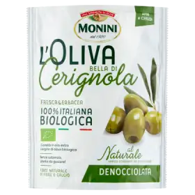 Monini L'Oliva Bella di Cerignola Naturalne oliwki zielone drylowane 150 g