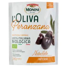 Monini L'Oliva Peranzana Naturalne oliwki czarne z pestkami 150 g